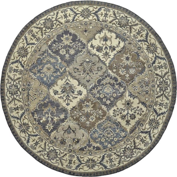 10 ft. Round Gray, Ivory Paisley Area Rug