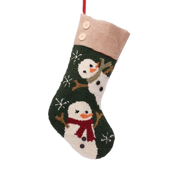 Glitzhome 19.3 in. Polyester/Acrylic Hooked Christmas Stocking with Snowmen Image