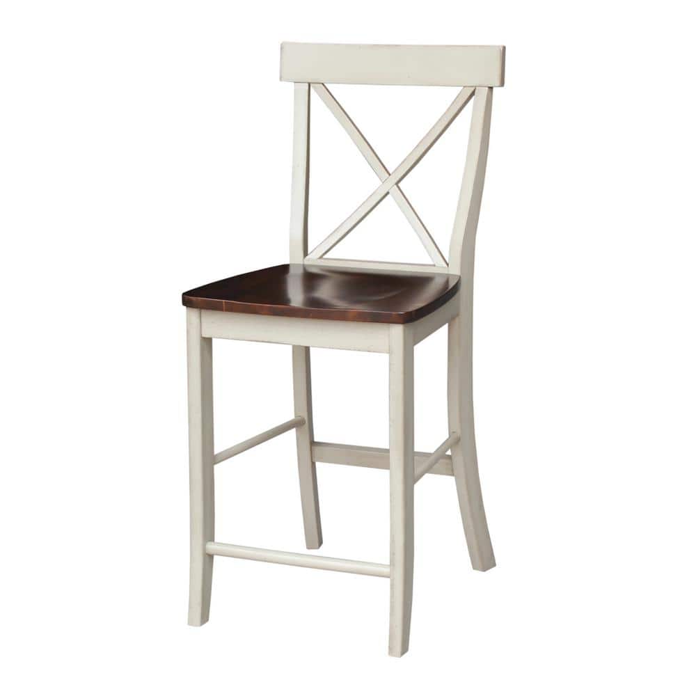 Almond and Espresso 24" X-Back Solid Wood Counter Height Stool
