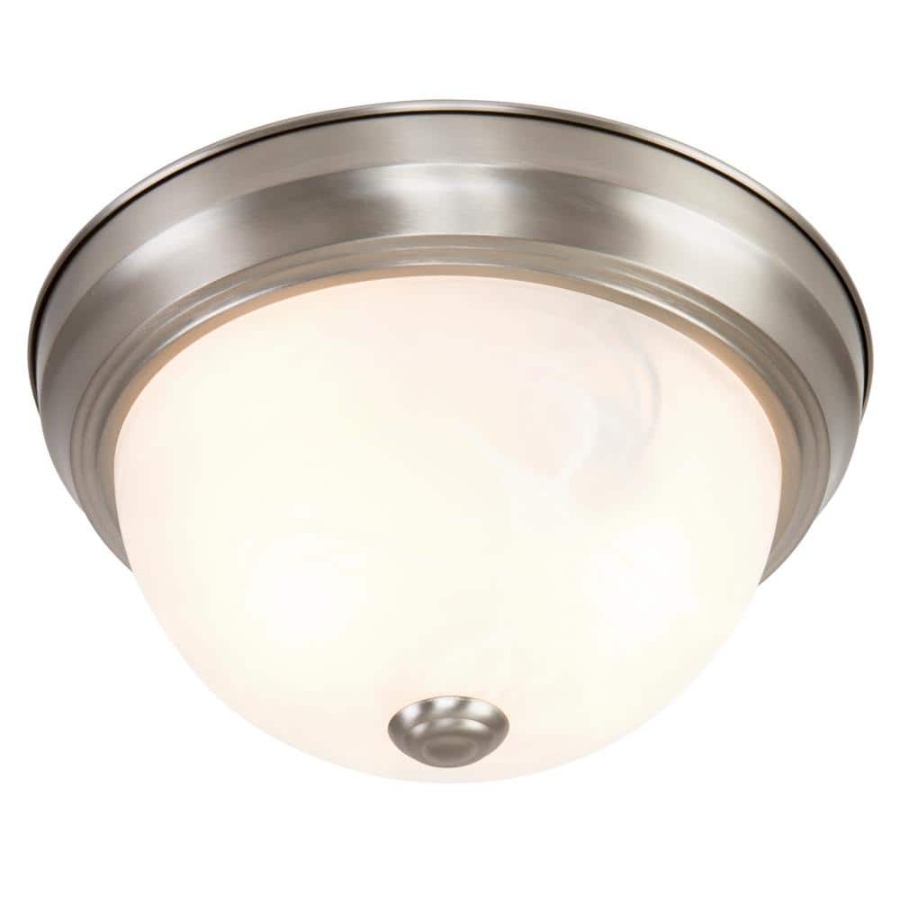 Satin Nickel 13" Flush Mount with Marble Glass Shade