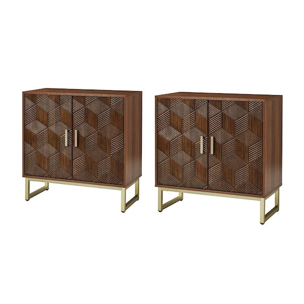 JAYDEN CREATION Lion Modern Walnut 32 in. Tall 2-Door Wood Cabinet Set of 2