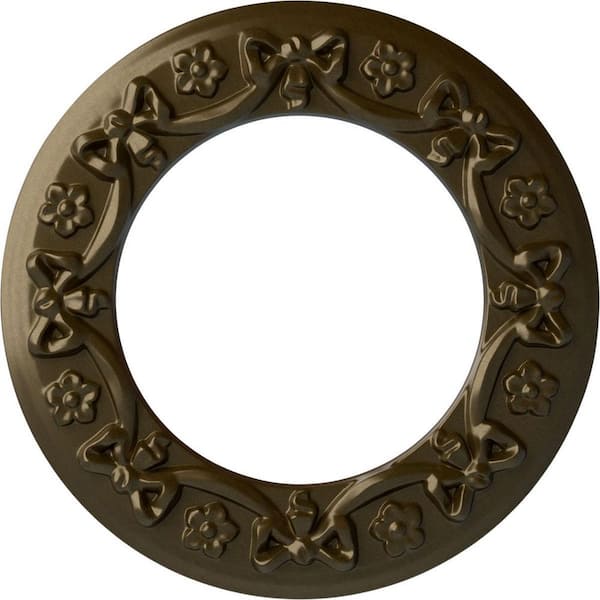 Ekena Millwork 7/8" x 12-1/4" x 12-1/4" Polyurethane Ribbon with Bow Ceiling Medallion, Brass