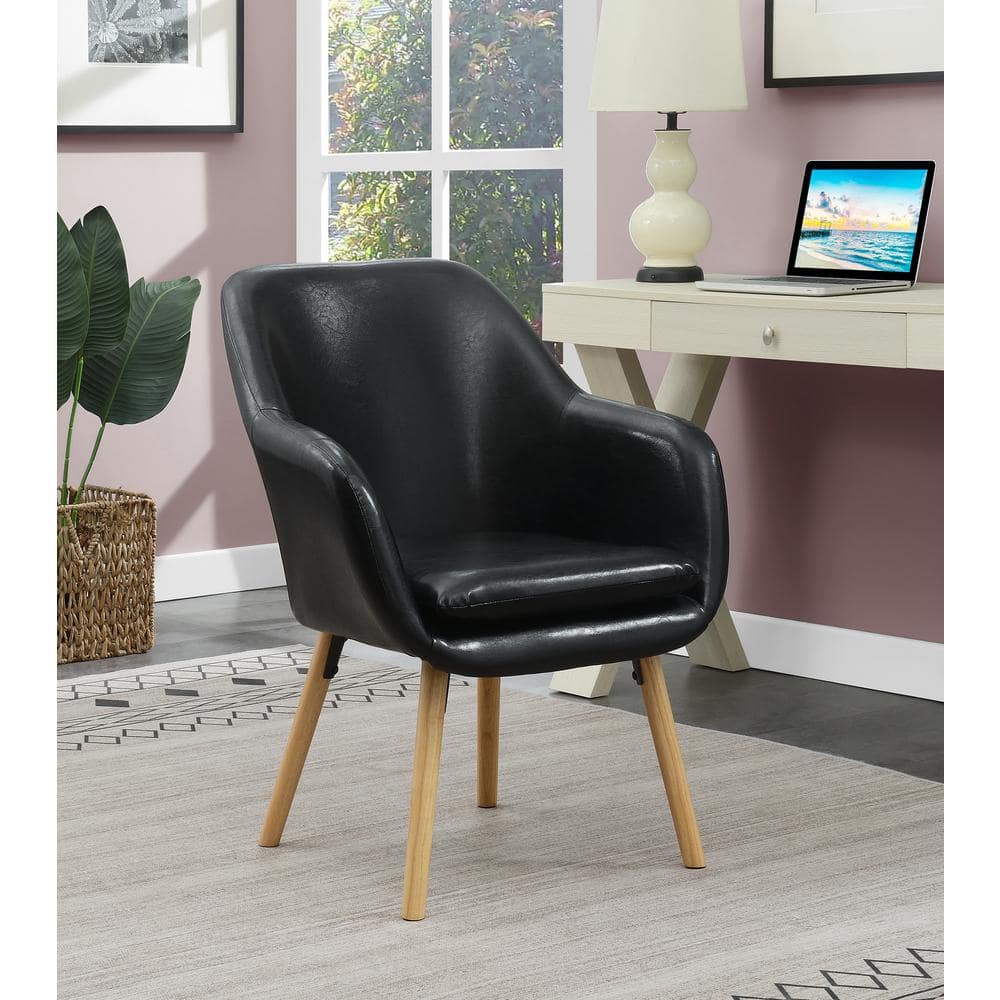 Charlotte Black Faux Leather and Velvet Wood Accent Chair