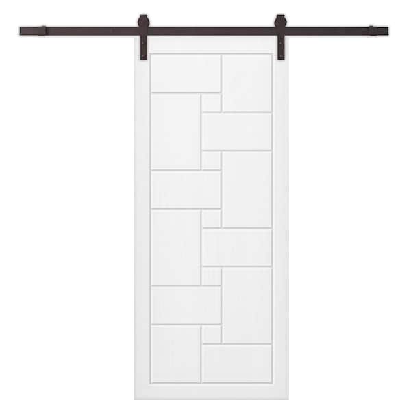 CALHOME 42 in. x 80 in. White Painted Composite MDF Paneled Interior Sliding Barn Door with Hardware Kit