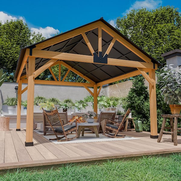 13 ft. x 11 ft. Cedar Wood Hardtop Gazebo with Galvanized Steel Roof And Ceiling Hook