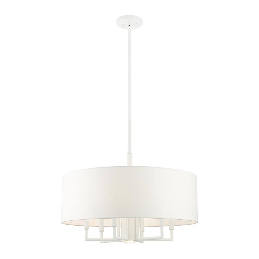 Meridian 7-Light White Fabric Drum Pendant Chandelier
