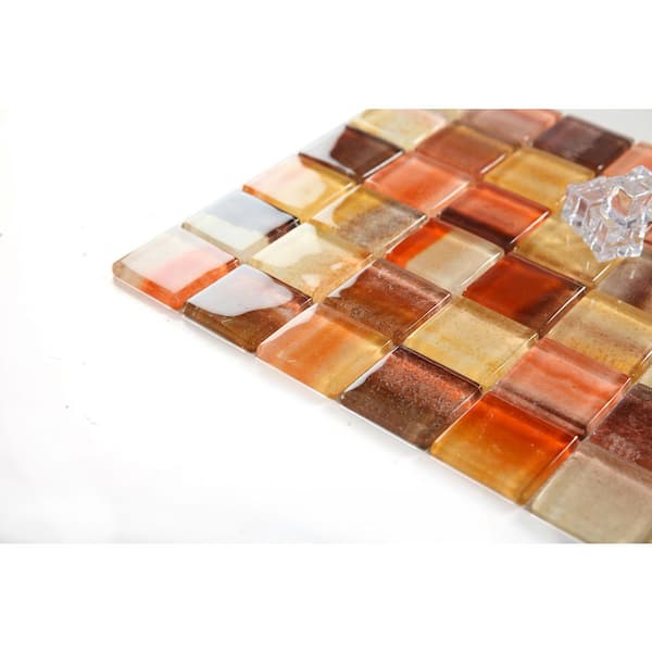 Warm Blend 12 in. X 12 in. Glossy Brown Glass Mosaic Wall Tile(16 sq. ft./Case)