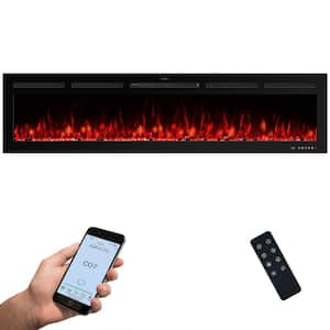 74 in. Smart Electric Fireplace Inserts Recessed and Wall Mounted Fireplace with Remote in Black