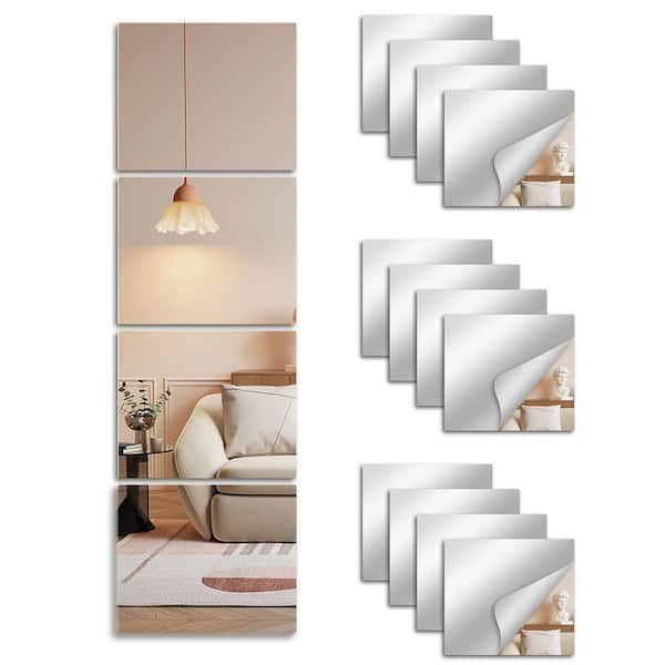 12-Piece 14 in. W x 12 in. H Modern Square Wall-Mounted Framless Mirror Gym Mirror Tiles