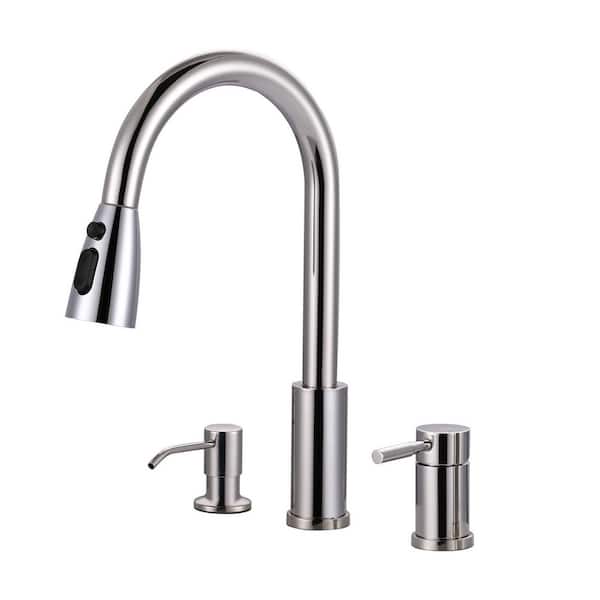 Separate Single Handle 15 in. H Pull Down Sprayer Kitchen Faucet with 360° Spout Swivel in Polished Chrome