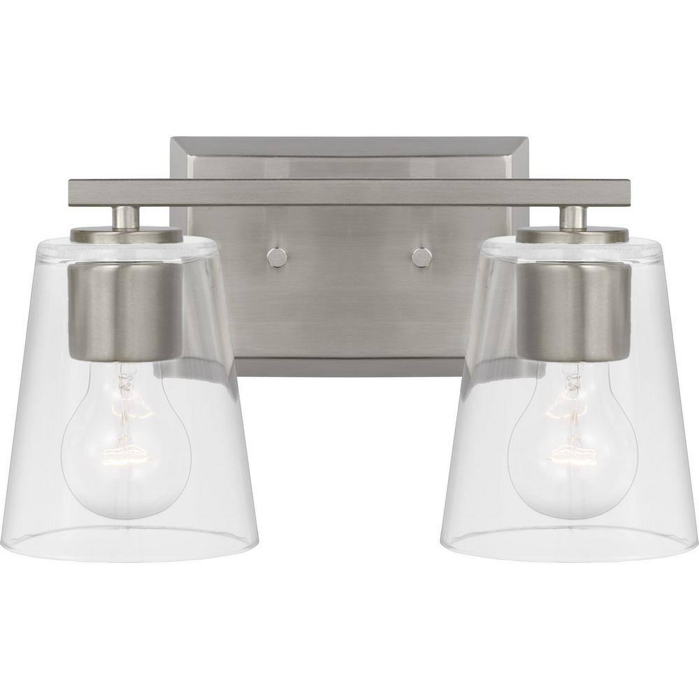 Vertex Brushed Nickel Clear Glass 2-Light Bath Fixture