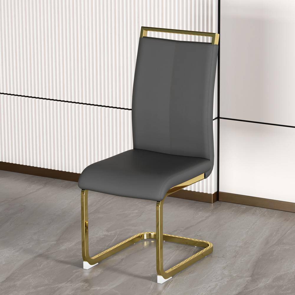Gray Kitchen Dining Chairs Set of 2, Modern Faux Leather Dining Chairs Set,
