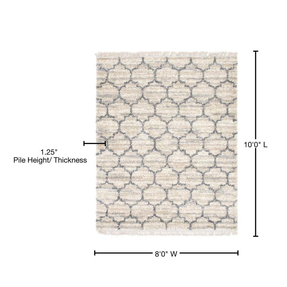 Elevated Comfort Geometric Beige 8' x 10' Braided Shag Rug