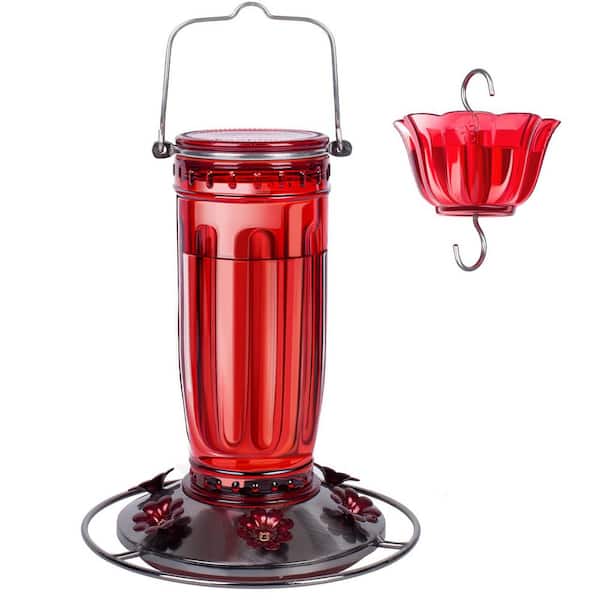 Attractive Red Glass Hanging Hummingbird Nectar Feeder-16 oz. with Ant Moat 1-Pack