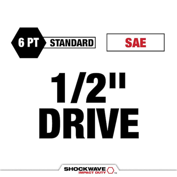 SHOCKWAVE 1/2 in. Drive SAE 6 Point Impact Socket Set (12-Piece)