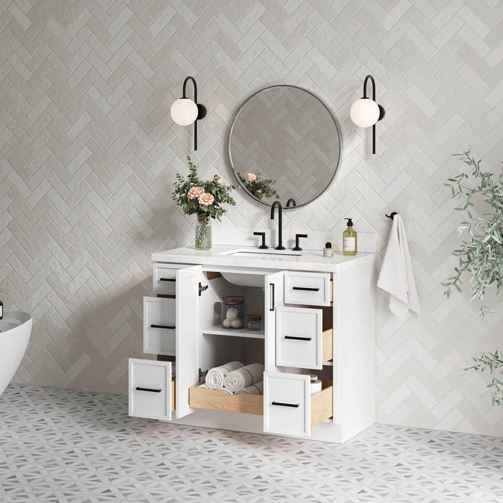 Kelly 42" White Wood Single Bath Vanity with Carrara Quartz Top