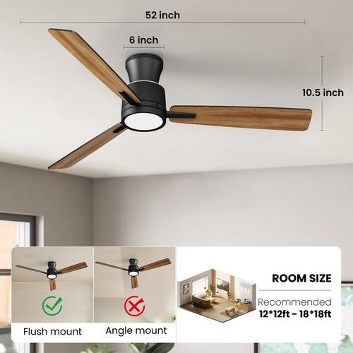 S3 Series 52 in.Indoor Black Ceiling Fan, with Dimmable LED Light and Bedroom Mood Light, Reversible Blades and DC Motor Ceiling Fans With Lights