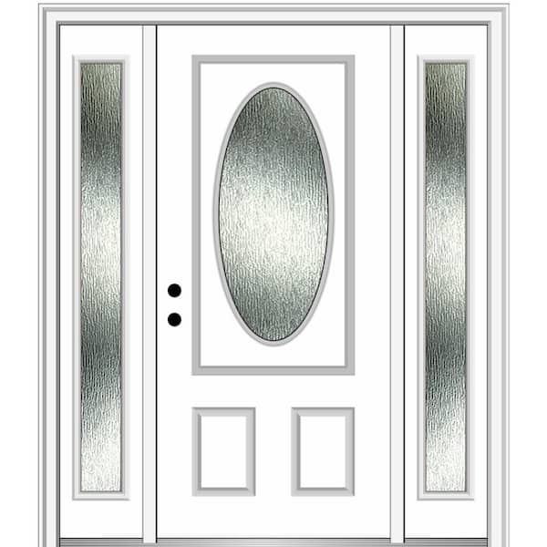 MMI Door 64 in. x 80 in. Right-Hand Inswing Rain Glass Primed Fiberglass Prehung Front Door on 4-9/16 in. Frame