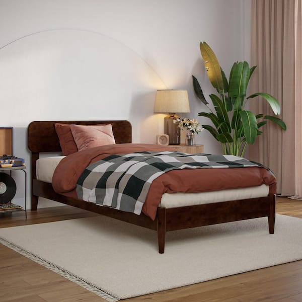 Florence Walnut Brown Solid Wood Frame Twin XL Low Profile Platform Bed