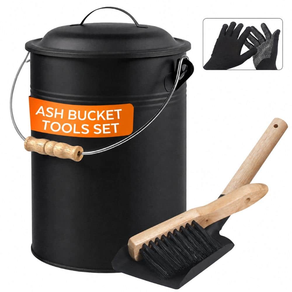 2.5 gal Black Metal Ash Bucket with Lid and Shovel Cleanup Set for Fireplace, Wood Stove, Grill and Pizza Oven price history on PriceWatchPro