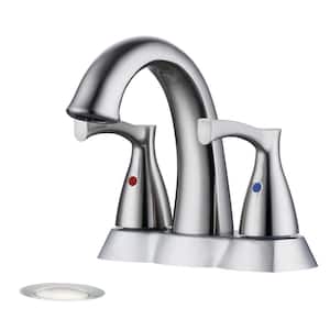 Monset 4 in. Centerset Double Handle Low Arc Bathroom Faucet with Pop-Up Drain in Brushed Nickel