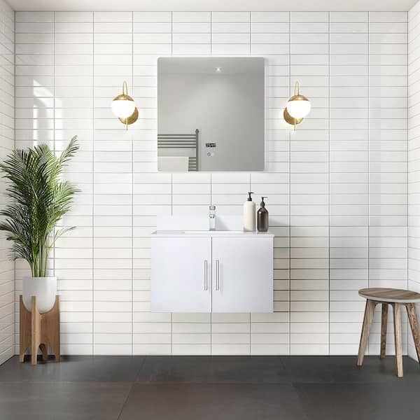Lexora Geneva 30 in. W x 22 in. D Glossy White Bath Vanity, White Quartz Top, Faucet Set, and 30 in. LED Mirror