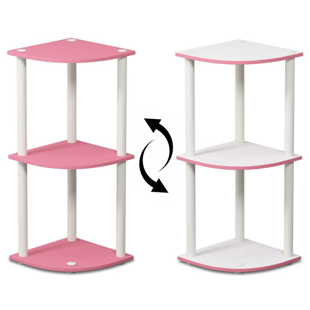 Pink and White 3-Tier Corner Wood Display Rack