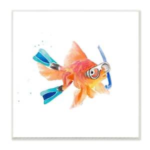 Goldfish Pet Blue Snorkel Gear Funny Swimming Fish by Lanie Loreth Unframed Print Animal Wall Art 12 in. x 12 in.