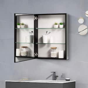 20 in. W x 26 in. H Rectangular Aluminium Recessed/Surface Mount Medicine Cabinet with Mirror, Black and Silver