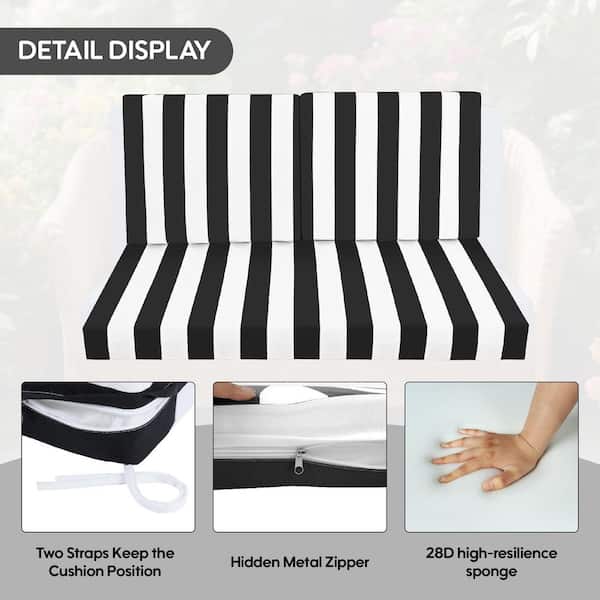 48 x 24 Replacement Outdoor Loveseat Cushion Double Seat-Black/White Stripe (1 x Seat+2 x Back Cushion)