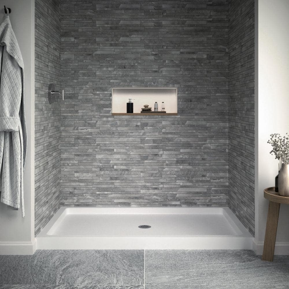 60'' x 36'' Glossy White Acrylic Shower Base with ABS Drain