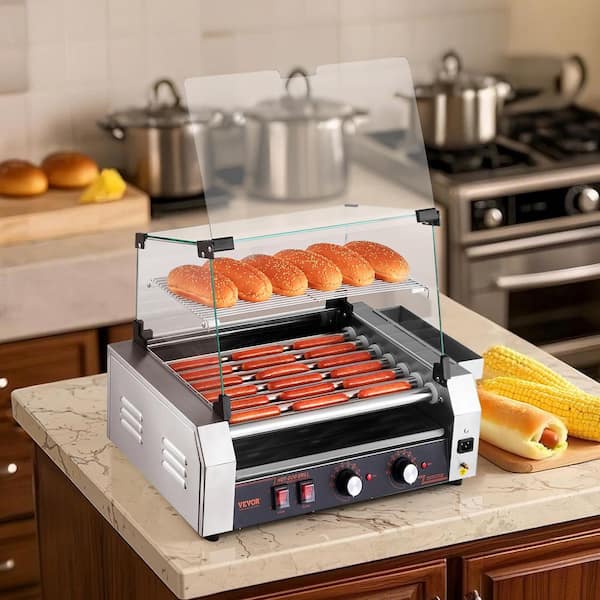 Hot Dog Roller 18 Hot Dog 7 Rollers Stainless Steel Sausage Indoor Grill 1050W Commercial Hot Dog Machine with Dual