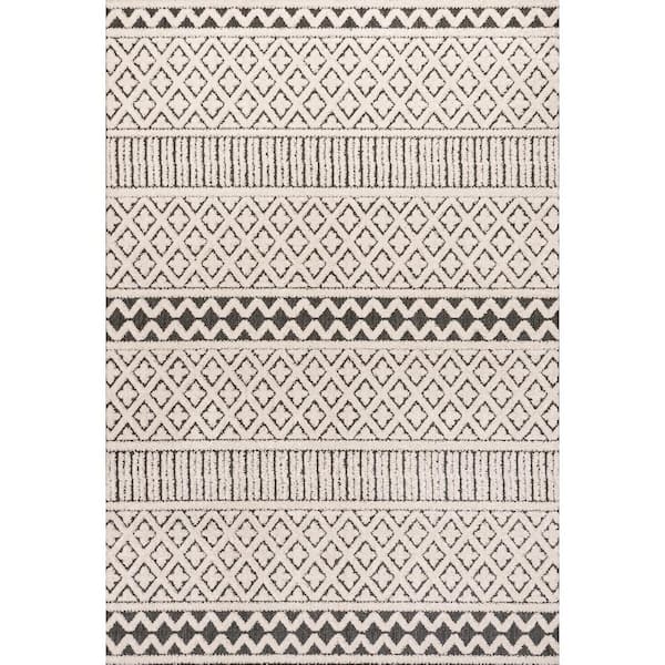 Ormond High-Low Modern Trellis Geometric Cream/Black 8 ft. x 10 ft. Indoor/Outdoor Area Rug