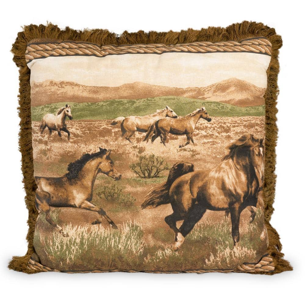 UPC 730733093566 product image for VISI-ONE 1-Piece Brown Wild Horses 20 in. x 20 in. Pillow | upcitemdb.com