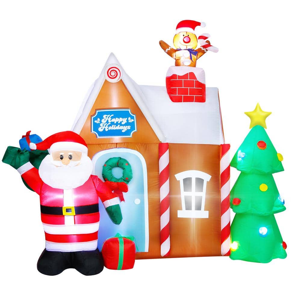 JOYDECOR 7.2 ft. W x 7 ft. H Christmas Inflatable Gingerbread House with  Santa Clause Holiday Decoration, Fun Internal LED Lights CID12SCHSNEW-HD - 