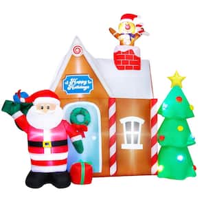 7.2 ft. W x 7 ft. H Christmas Inflatable Gingerbread House with Santa Clause Holiday Decoration, Fun Internal LED Lights