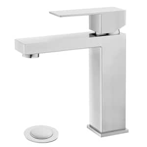 Single Handle Bathroom Faucet Single Hole Vanity Faucet with Pop Up Drain & Water Supply line Brushed Nickel