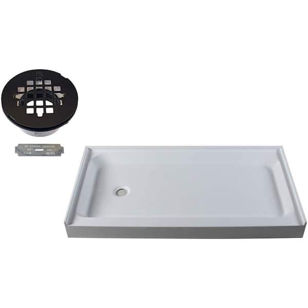 Westbrass 60 in. x 34 in. Single Threshold Alcove Shower Pan Base with Left Hand Plastic Drain in Oil Rubbed Bronze
