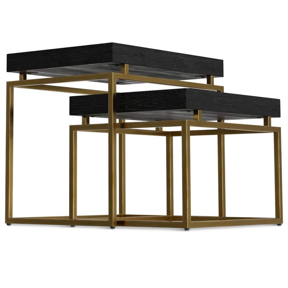 Macy Black and Gold Wood Metal Nesting End Tables, 20 Inch