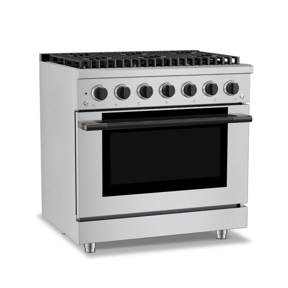HausPro 36 in. 6-Burners (20,000 BTU) Freestanding Dual Fuel Range in Stainless Steel with Convection Oven Matte Black price history on PriceWatchPro