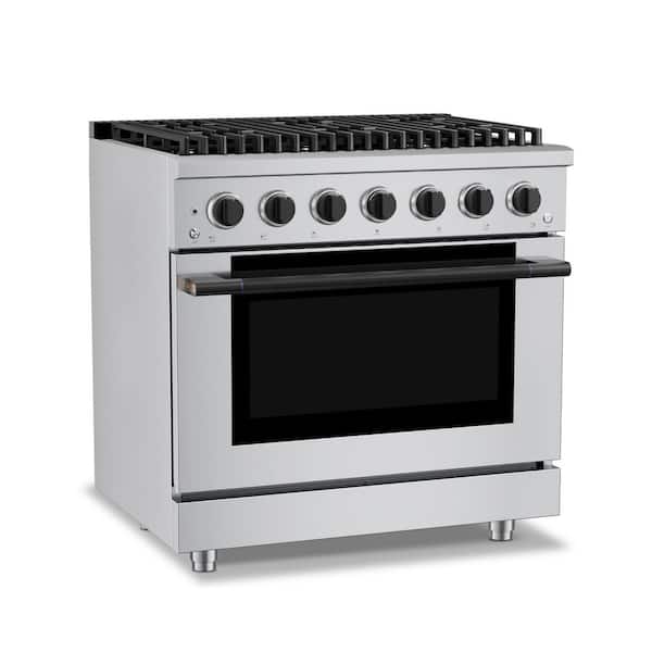 HausPro 36 in. 6-Burners (20,000 BTU) Freestanding Dual Fuel Range in Stainless Steel with Convection Oven Matte Black