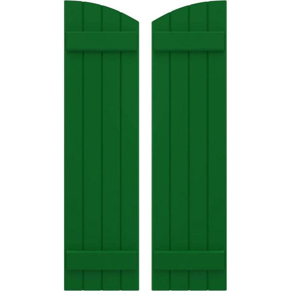 Ekena Millwork 14 in. W x 32 in. H Americraft Exterior Real Wood Joined Board and Batten Shutters with Elliptical Top in Viridian Green