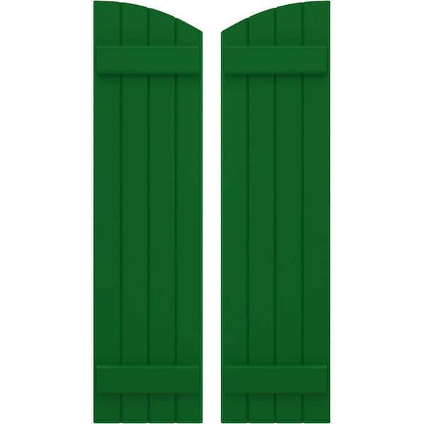Ekena Millwork 14 in. W x 43 in. H Americraft Exterior Real Wood Joined Board and Batten Shutters with Elliptical Top in Viridian Green