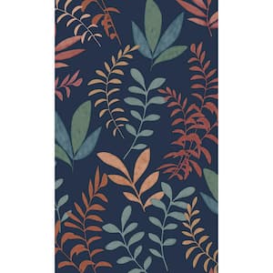 Navy Blue Modern Minimalist Leaves Print Non Woven Non-Pasted Textured Wallpaper 57 Sq. Ft.