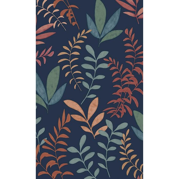 Walls Republic Navy Blue Modern Minimalist Leaves Print Non Woven Non-Pasted Textured Wallpaper 57 Sq. Ft.