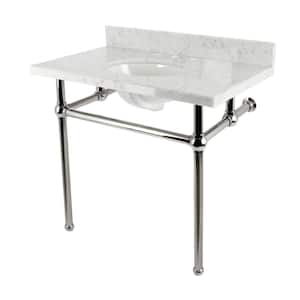 Fauceture 36 in. Marble Console Sink Set with Brass Legs in Marble White/Polished Nickel