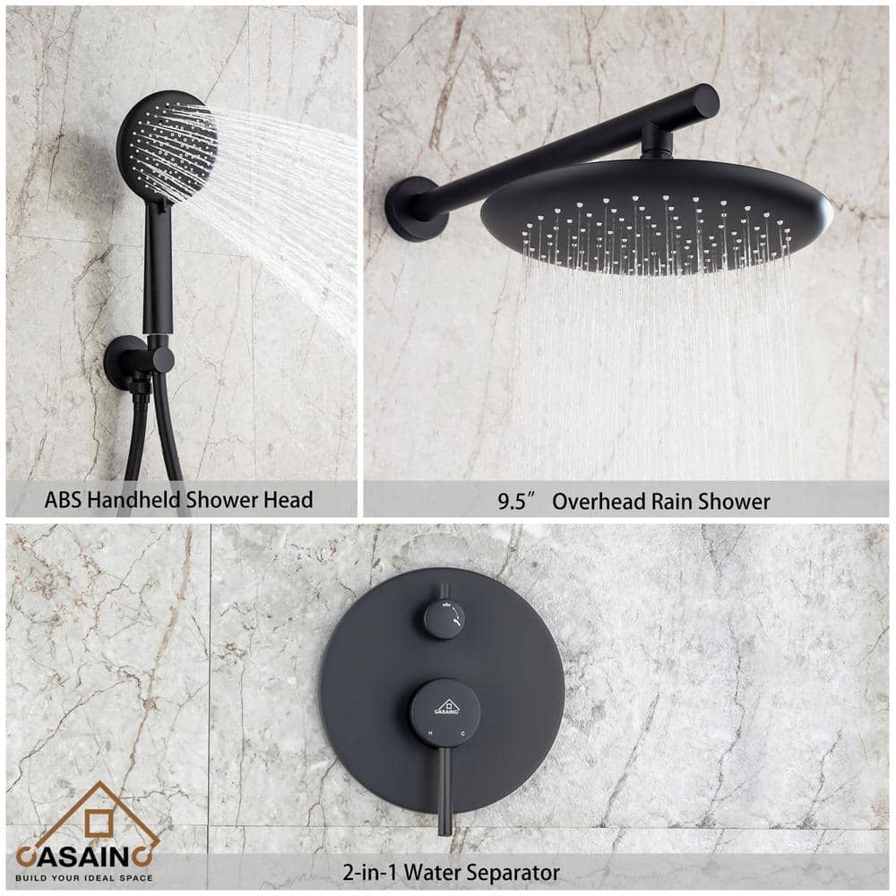 Matte Black Modern Wall-Mounted Shower System with Handheld