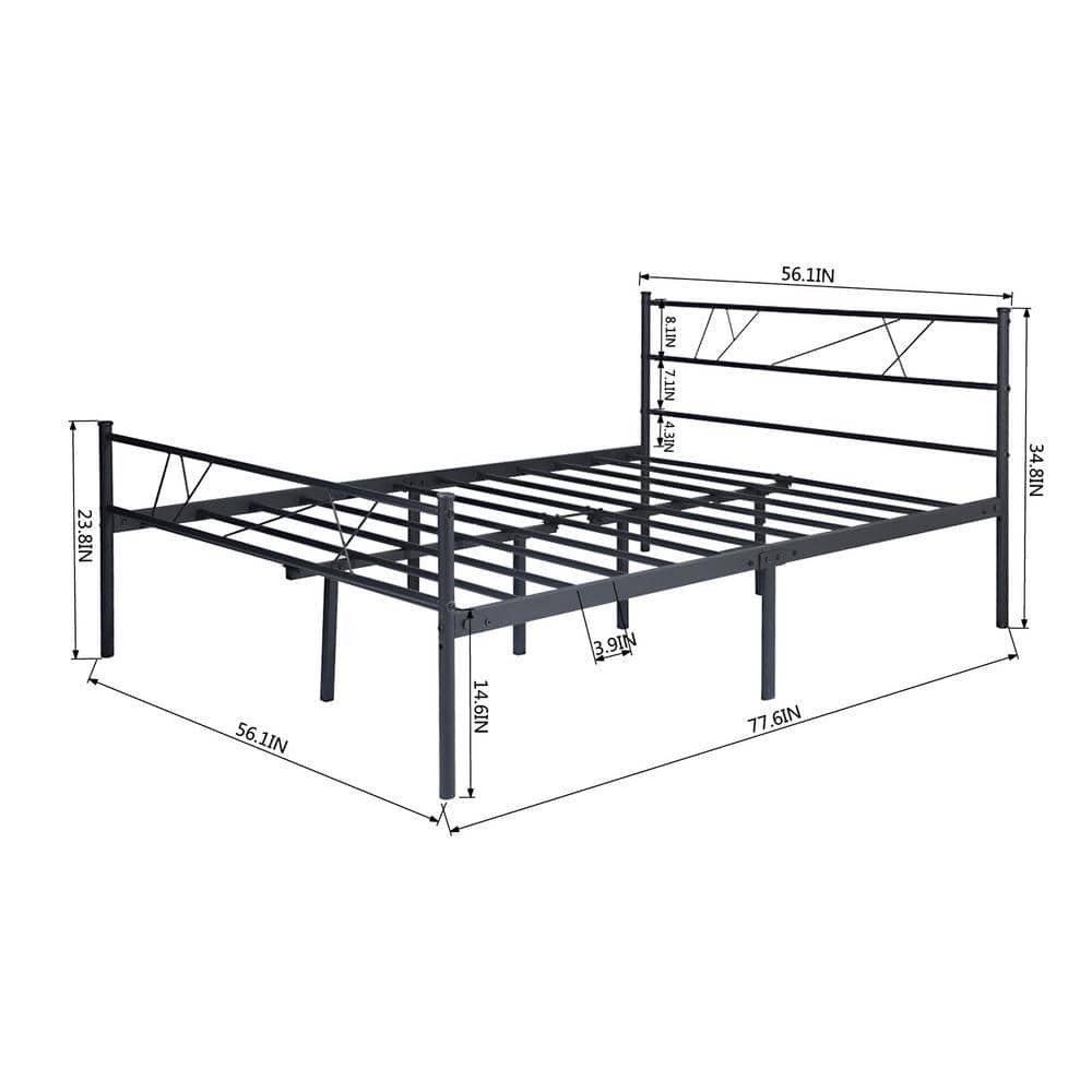 Nordic Style Black Full Size Metal Platform Bed Frame HD-80932698W ...