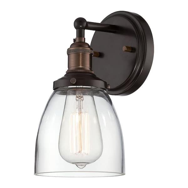 Vintage 5.13 in. 1-Light Rustic Bronze Wall Sconce with Clear Glass Shade
