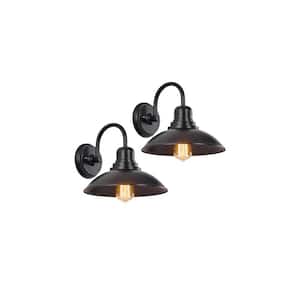 Textured Black E26 Hardwired Wet Rated Wall Sconce with Metal Shade (Set of 2)